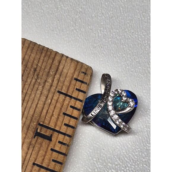 Sterling Silver Blue Crystal "I Love You Forever" Pendant - Picture 3 of 3